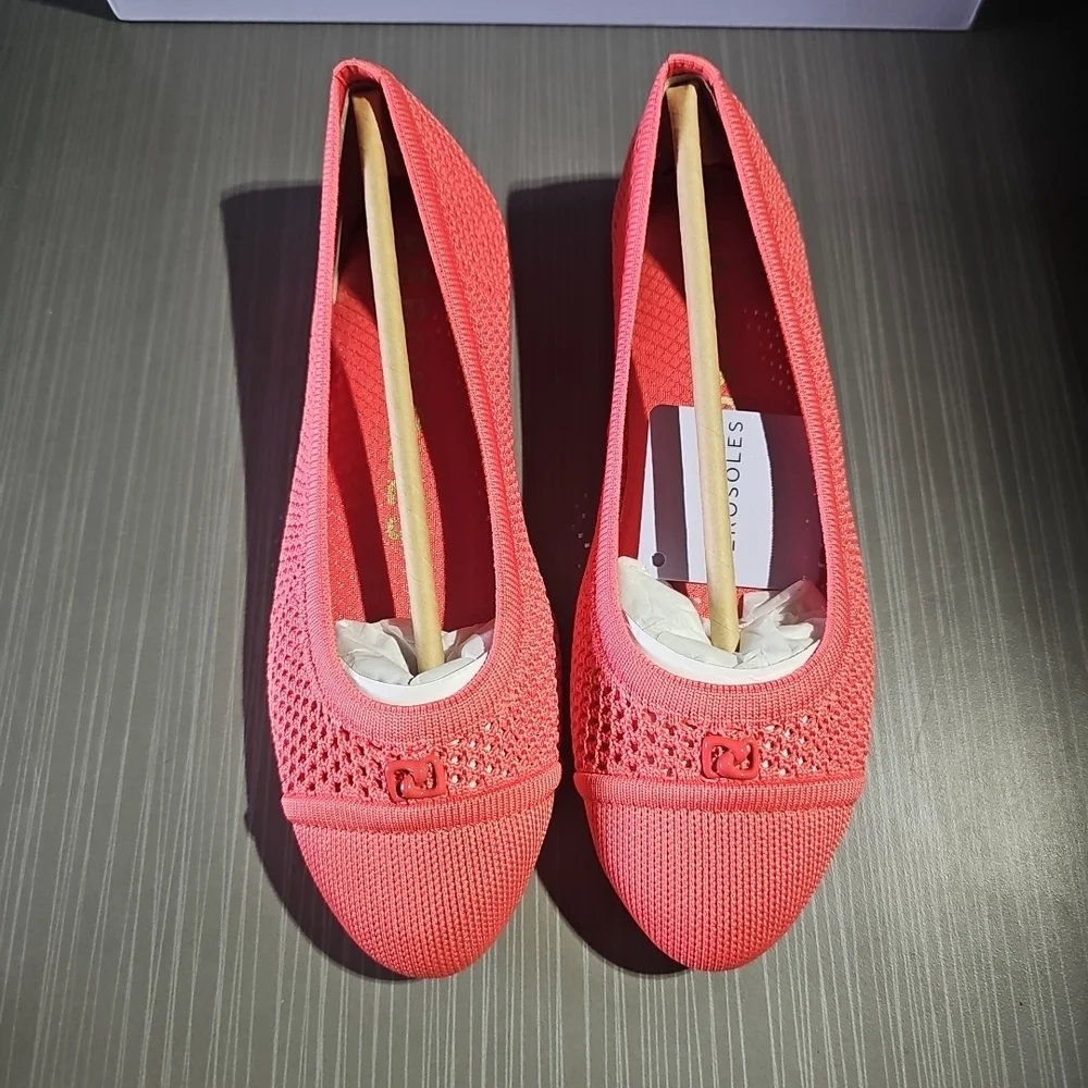 Aerosoles Annelie Knit Fabric Round Toe Ballet Flats Coral Pink Women’s 6W‎ NEW